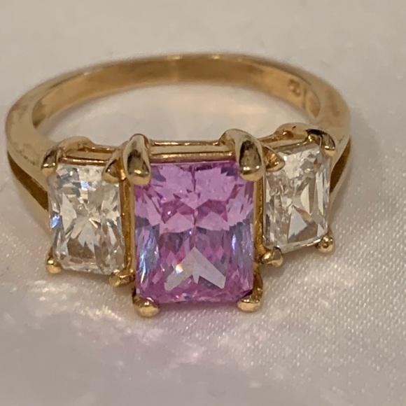 10k Gold CZ and Pink Topaz Ring - Picture 2 of 10